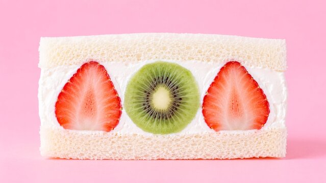 Japanese fruit sando sandwich with whipped cream, fresh kiwi, and strawberries