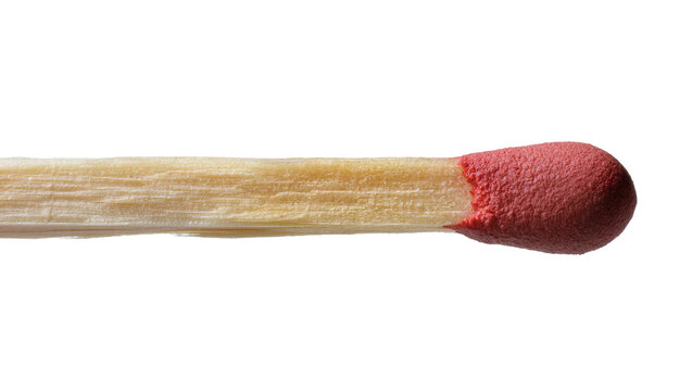 Red tipped wooden matchstick, isolated on transparent background