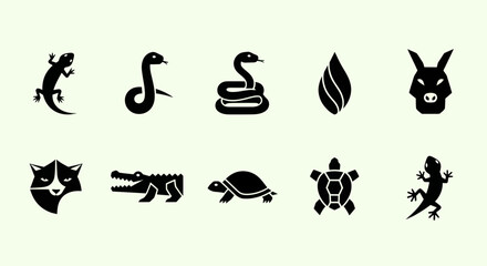 Obraz premium Collection of Animal Icons: Reptiles, Mammals, and Nature Symbol