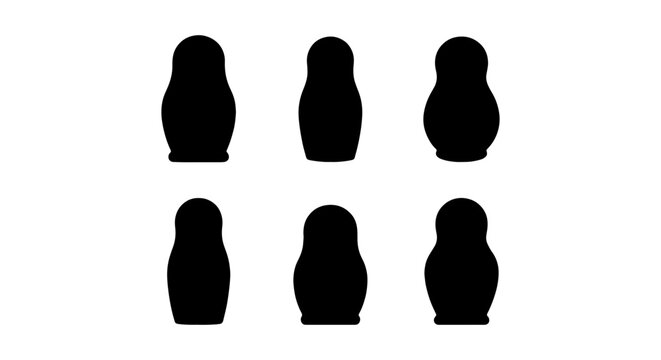 Russian nesting doll silhouettes, matryoshka doll vector set, black folk art icons