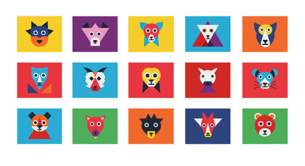 Fototapeta premium Colorful Geometric Animal Faces Icons Set