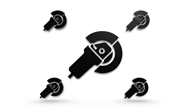 Black Angle Grinder Icons Set on White Background.