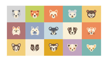Fototapeta premium Cute Animal Faces Collection - Flat Design Icons
