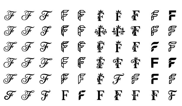 Decorative Letter F Logos Vertical Elegant Symbol Vector Set