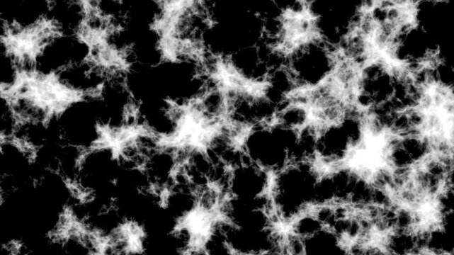 Abstract white plasma texture on black background, organic electric energy pattern in 4k