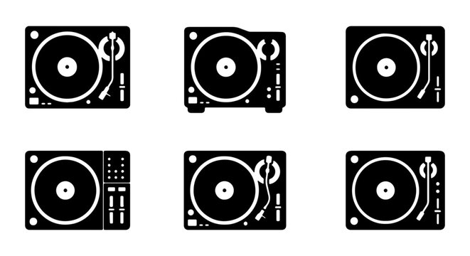Turntable Icons Set, DJ Equipment Vector Graphics, Vinyl Record Player Collection