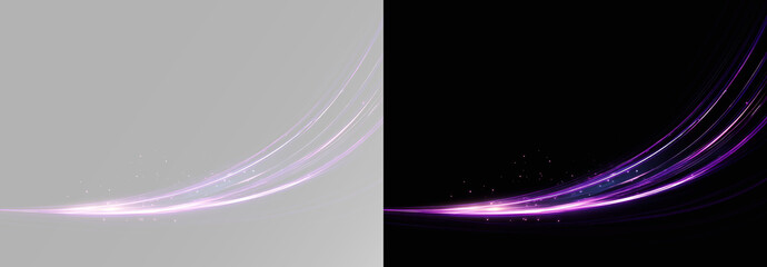 Abstract violet neon curved streak with shining particle dust floating softly around dynamic bright orbit line for template © Alehandro