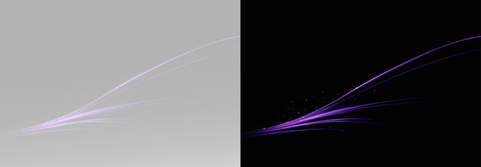 Abstract violet neon curved streak with shining particle dust floating softly around dynamic bright orbit line for template © Alehandro