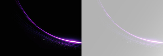 Abstract violet neon curved streak with shining particle dust floating softly around dynamic bright orbit line for template © Alehandro