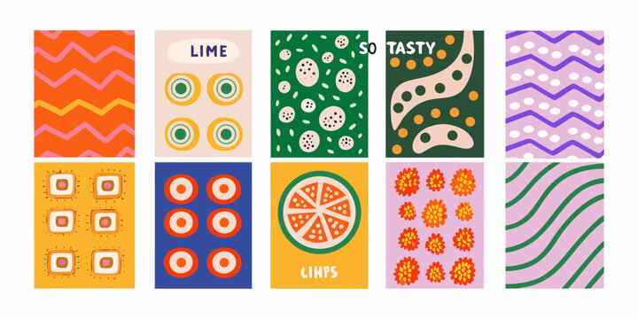 abstract fruit and geometric pattern card set