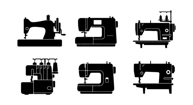 Sewing Machine Icons, Vintage & Modern Styles, Crafting Tools Vector Set