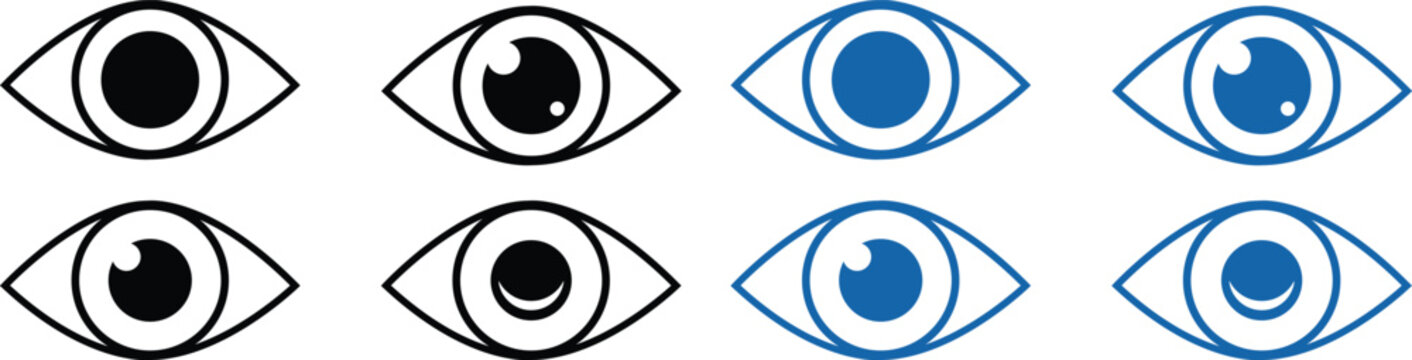 Set of eight different eyes in black and blue colors Vector