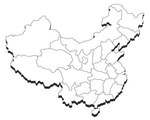 Obraz premium A colorless, blank map of China divided into cities.