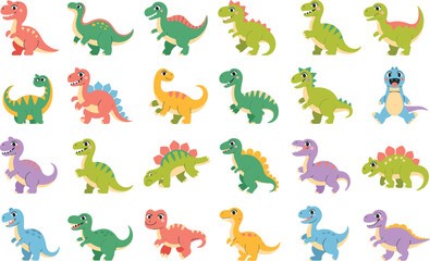Colorful set of cute cartoon dinosaurs for kids education and nursery decor vector illustrations © Mofajjol