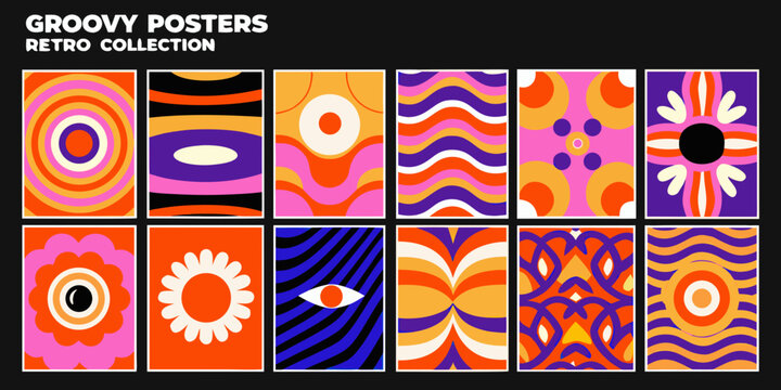 retro poster collection vibrant psychedelic patterns and shapes