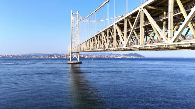 Close Up Sailboat | Whirlpools | Naruto Strait | Bridge - 4K Aerial Video
