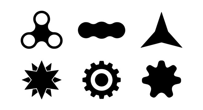 Abstract Geometric Shapes, Industrial Gears, Starburst Icon, Fidget Spinner Toy, Minimalist Icons, Vector Elements