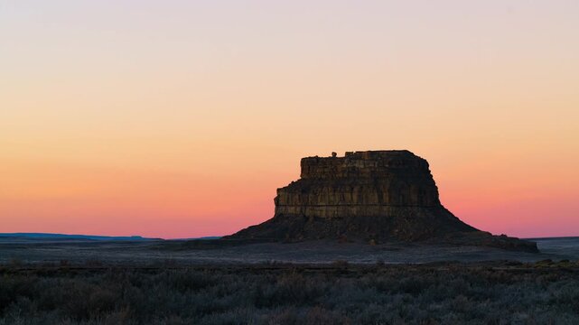 Timelapse of sunrise at butte in Chaco Canyon in New Mexico, USA