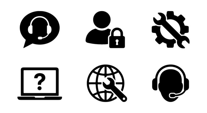 Customer Support Icons, Security, Technical Assistance, Help Desk, Service Icons, Vector Set