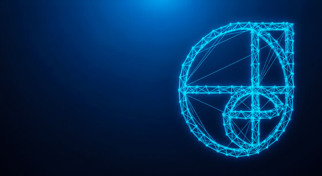 A vibrant, abstract 3D representation of the Fibonacci spiral in neon blue, set against a dark blue background, symbolizing mathematical harmony and futuristic design.