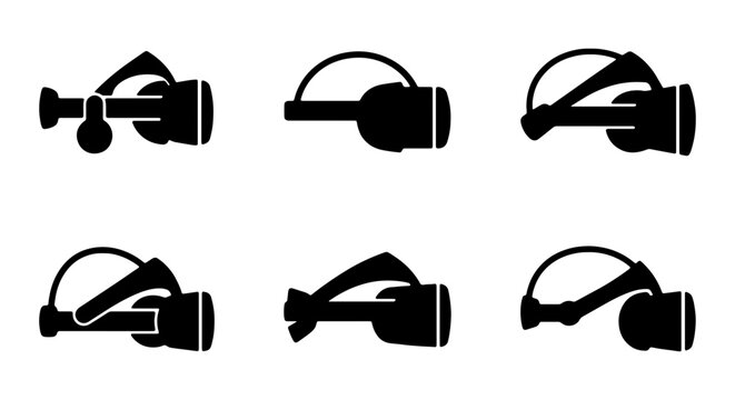Virtual Reality Headset Icons, VR Goggles Set, Futuristic Technology Symbols
