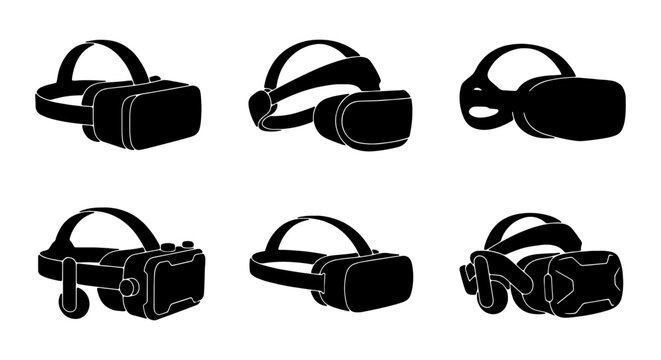 Virtual Reality Headsets, VR Goggles Set, Immersive Technology Icons, Futuristic Entertainment Devices