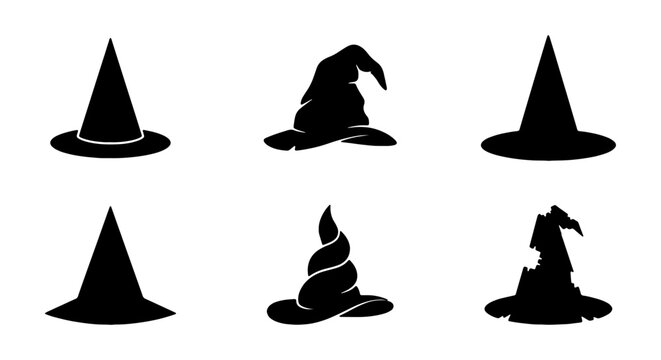 Witch Hats Vector Icons: Spooky Halloween Magic Costume Accessories Collection