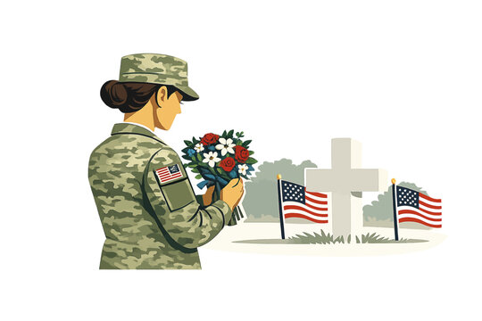 Veterana con ramo en Memorial Day