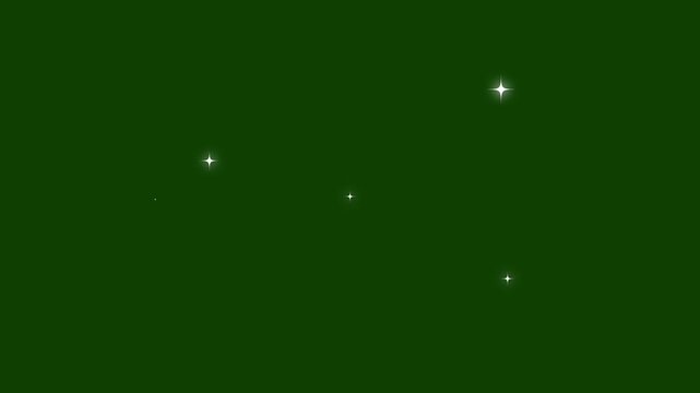 Twinkling star motion graphics, Shimmering twinkling star animation on green background, cartoon sparkle stars twinkling, sparkling white lights with flat doodle vector starry night sky effect 4k