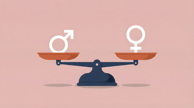 Balance between male and female symbols on a scale