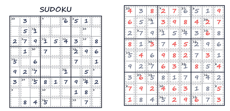 Printable Killer Sudoku Puzzle for Adults, Medium Level Brain Game, Set 1 Puzzle 09, perfect for mathematical riddle books, student focus enhancement, and offline leisure training