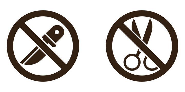 Do Not Open with Knife or Scissors Warning Sign Vector Illustration for Packaging Safety, Shipping Instructions and Fragile Handling Labels