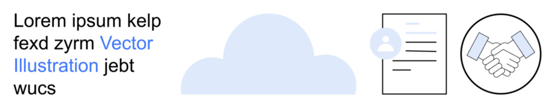 Collaboration, cloud storage, document sharing, business agreements, digital identity, online communication. Cloud, user profile document and handshake icons. Collaboration and cloud storage