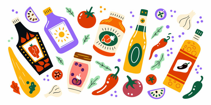 colorful condiment and spice illustration kit flat vector style