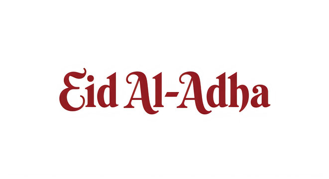 Eid Al Adha text in elegant red font isolated on transparent background transparent background