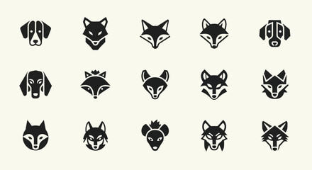 Set of stylized fox and dog head icons, minimalist vector illustration © fransiskaaa