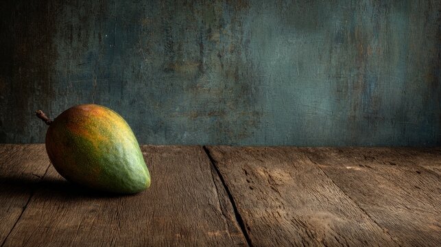 Mango rests on wood. Room for words.