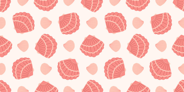 Pink scallop seashell seamless pattern with repeating clam shells on soft background perfect for summer textiles beach wrapping paper coastal stationery and kids decor designs