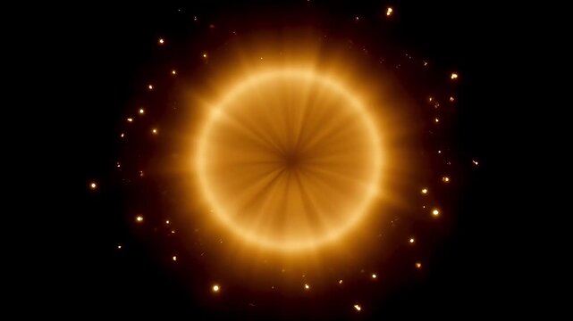 Golden energy burst circle glowing sun portal abstract motion background loop