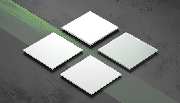 ダークモードの表面に配置された4つの空白カードのモックアップ / 4 empty card mockup on dark mode surface (Generative AI)