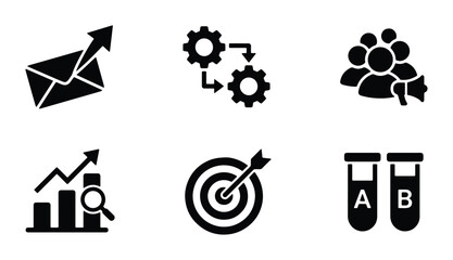 Business Icons Set: Growth, Strategy, Teamwork, Analytics, Target, A/B Testing, Vector Graphics © Nasrin