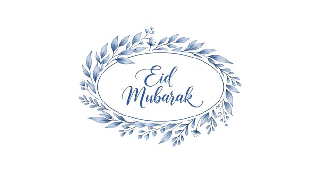 Eid Mubarak greeting card with floral wreath design isolated on transparent background transparent background
