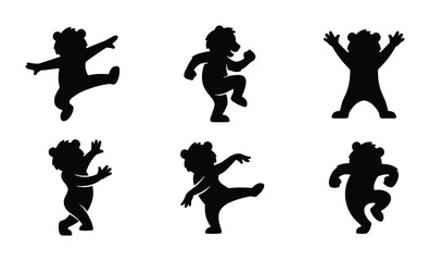 Bear Silhouette Vector Icons, Playful Animal Poses, Dynamic Character Graphics, Set of 6 Action Figures © Mahin