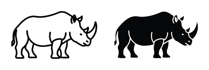 Rhino Icon Set: Black and White Vector Graphics for Wildlife and Safari Themes © Jannatul