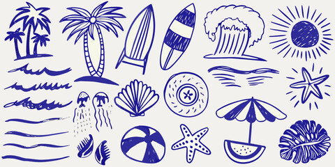 summer vacation doodles hand drawn beach elements and tropical icons © Parash