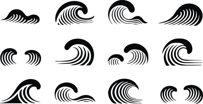wave vector collection silhouettes for logo and pattern