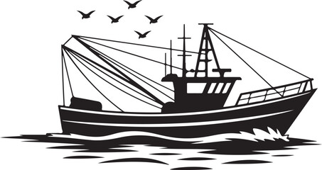 boat nautical vector black white seascape fishing net anchor © AIcon Star