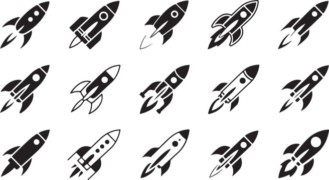 rocket flat line glyph vector rocket illustrations for web