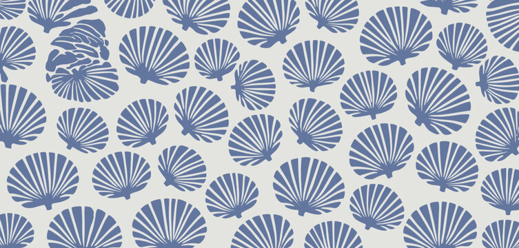 Scallop Shell Pattern In Blue On A Light Grey Background illustration