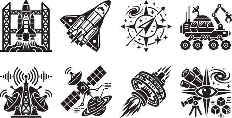 Space Exploration Rocket Launch and Astronomy Technology Glyph Icon Set © Syed Radif